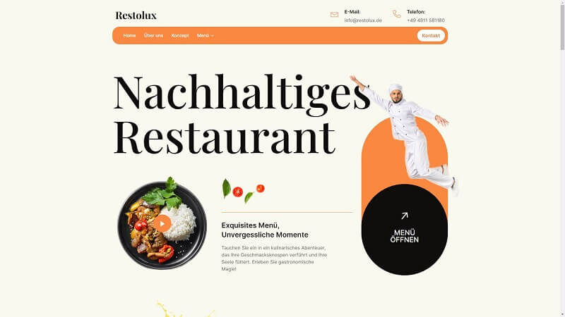 Abbildung einer stilvollen und professionell gestalteten Restaurant Website von Agentur Webgesicht.com.