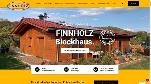 Screenshot der Website, die von Agentur Webgesicht.com als Referenz für die Website-Erstellung für FINNHOLZ Blockhaus entwickelt wurde.
