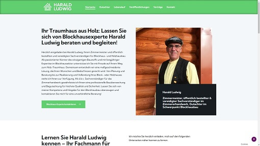 Screenshot der Website, realisiert von Agentur Webgesicht.com als Referenz für die Website-Erstellung für Blockhausexperte Harald Ludwig.
